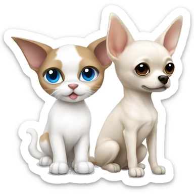 white cat blue eyes standing next to tan chihuahua with dark eyes  sticker