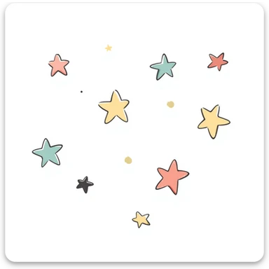 glittery sparkling stars in various sizes in pastel colors dd9fb0 ffc6d3 a3bfc9 c4bee2 f1b091, hand-drawn doodle style sticker