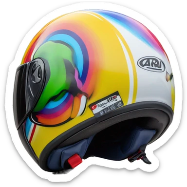 Casque moto jet arai de 3 quart avec des couleurs flashy sticker