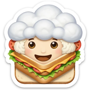 Not on top of the sandwich, it is onto if a big cloud and holding the sandwich in its hand sticker
