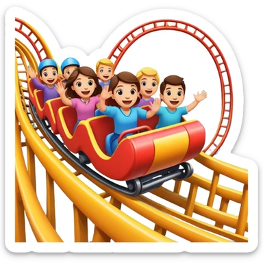roller coaster with people riding, cheerful expressions sticker