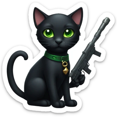 black cat with green eyes with a rpg sticker