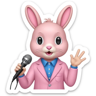 pink bunnie singing , holding mic sticker