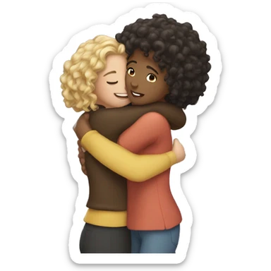 Straight hari girl and curly hait girl hugging sticker