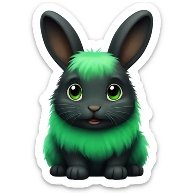 Cute small fluffy green and black rabbit  sticker