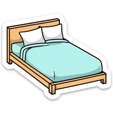 A comfortable bed with pillows and blanket sticker