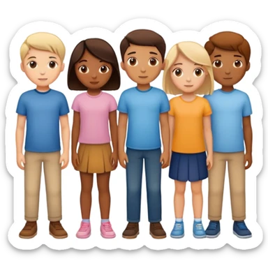 Seven boys and three girls standing together as a group sticker