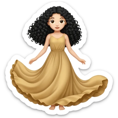 Uma menina com vestido longo e cabelo longo preto cacheado sticker