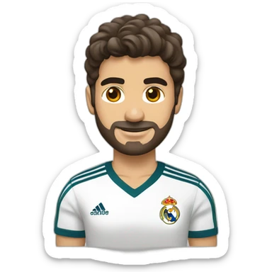 Chico rubio, simpático, vestido con camiseta del real Madrid sticker