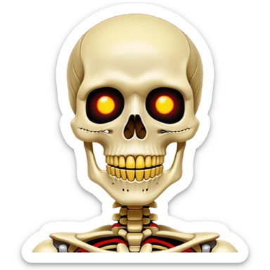 (Somewhat) happy super idol face on a red flashing skeleton wojak and some major parts of super idols face are yellow and the background is pitch black sticker