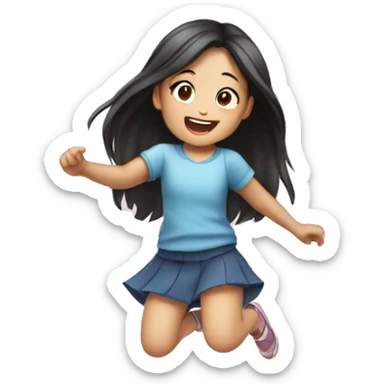 little Asian girl with long hair jumping sticker