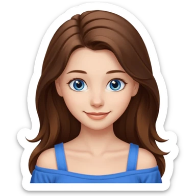 Icon of a beautiful girl with long brown hair, blue eyes, and a nice hairstyle, wearing a nice top that shows her collarbones sticker