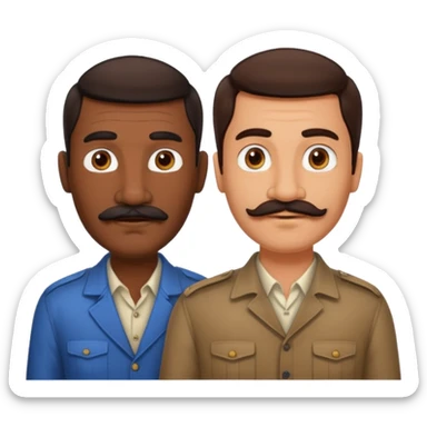 Gay couple. Tall dark indian man with mustache and shorter white man with dark brown hair. sticker