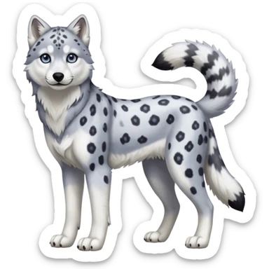 Realistic lanky natural feral beautiful pretty "Schnolf"-"TaniDaReal"-Husky-Snow-leopard-wolf-hybrid-fusion-animal-creature, full body sticker