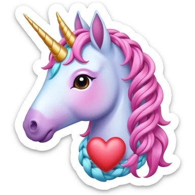 magical unicorn with Braided longer mane  themed heart  sticker