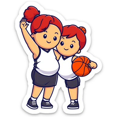 Redheaded girl with a basketball positioned like the pregnant woman emoji, but with a basketball instead of a belly sticker
