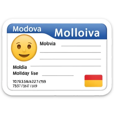 library card emoji with placeholder lines instead of text and a small silhouette of Moldova in the corner sticker