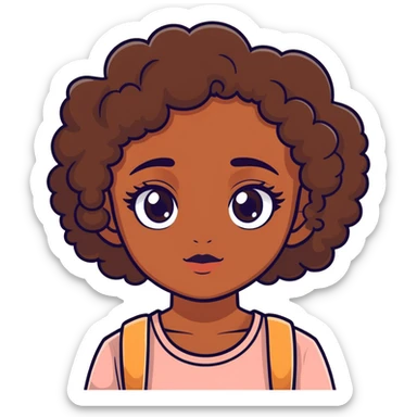 make a  girl with brown skin curly hair big eyes sticker