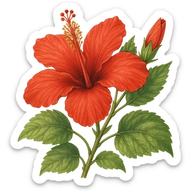 hibiscus flower, detailed, vibrant, botanical illustration sticker