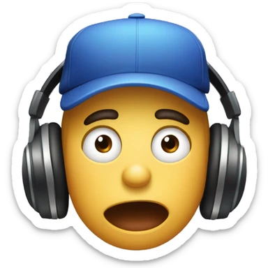 An emoji of a gamer wearing large headphones and a backward baseball cap, with wide-open eyes and a shocked expression. The mouth is slightly open, and the eyebrows are raised in fear. The background is simple and non-distracting. sticker