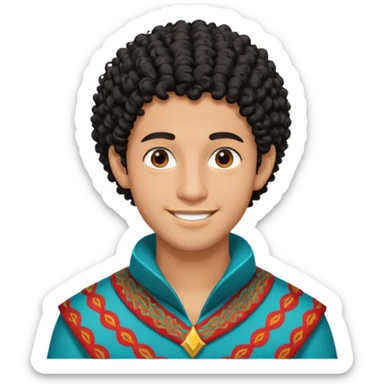 Young man with black curly hair cascade Haircut and light dark skin, moroccan / amazingh race sticker