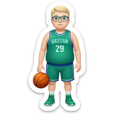 full body chubby tall white male basketball wearing glasses in blue an green uniform sticker