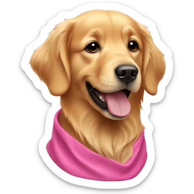 Golden retriever wearing pink sticker