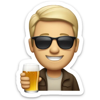 Fair skinned Man with sunglasses and a very large glass of beer Spanish beach sticker