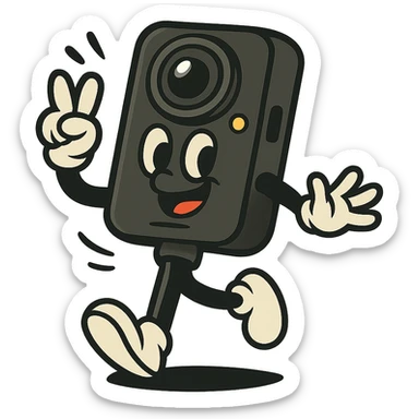 Remove the background, keep the playful cartoon Insta360 camera on a stick character with transparent background, maintaining a fun and cartoonish style. sticker