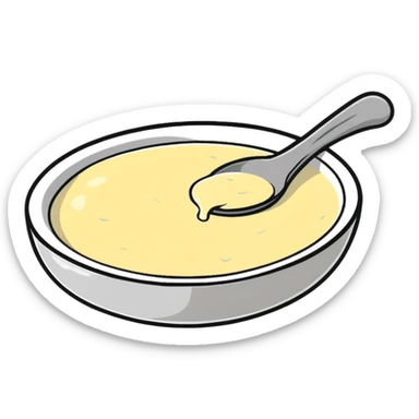 creamy alioli sauce in a small dish with garlic cloves nearby sticker