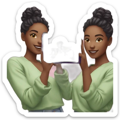 influencer taking a picture of herself holding a bright box in her arms sticker