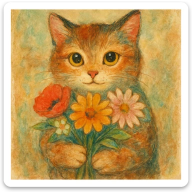a cat holding flowers, diverse artistic styles, style 3 sticker