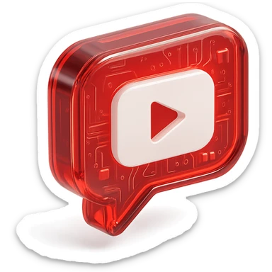 red speech bubble with inside a big red YouTube white play button, very glossy circuit style, white sticker