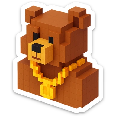 Russian grizzly bear with a rapper chain, wearing a gold chain sticker