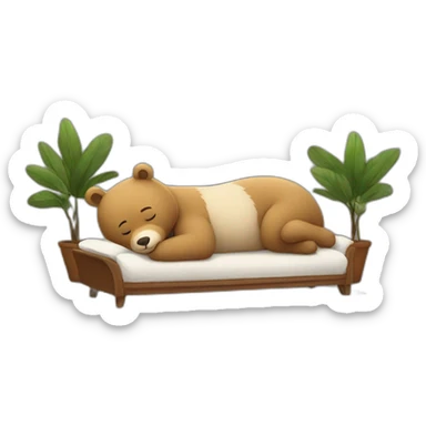 A small stuffed bear sleeping in the middle of a large futon sticker