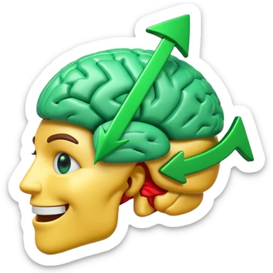 3d emoji brain with rising green arrow graph inside sticker