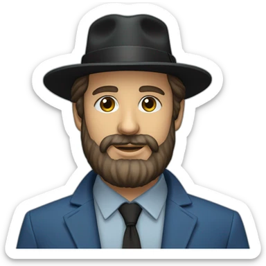 Bearded Hasidic Man in blue button down shirt, blazer, black fedora sticker
