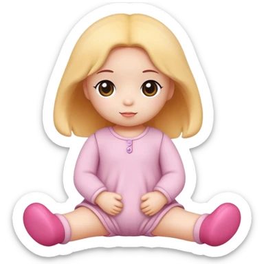 A small, soft toy doll with a cute face and simple clothes, symbolizing childhood and play sticker