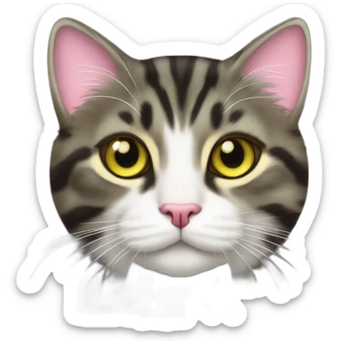 cat Tabby (Mainly black and dark brown) fluffy cat pink-nose light-green&yellow-eyes,-white-long-whiskers,-white-spots-near-the-nose,sharp chin.,long ears,sharp of the eyes sticker