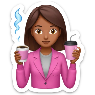 Mulher morena tomando café  com roupa rosa esfriando o café  sticker