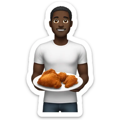 A man with a dark skin completion eating fried chicken sticker