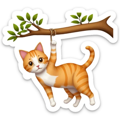 Cat hanging from tree branch sticker