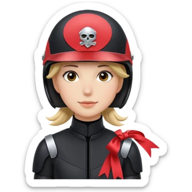 Rider helmet black matte at the back theres ribbon attached for female rider sticker