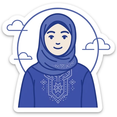 modern digital avatar of an Algerian woman, friendly expression, clean minimalist cartoonish style, subtle Algerian elements or traditional patterns integrated in a tech-inspired way, inside a circular frame with a smooth glowing effect, suitable for profile assignment, square format sticker