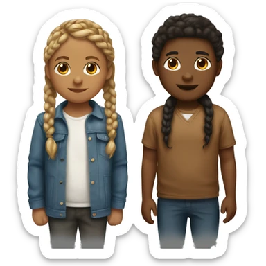 A black girl with braid and a white boy with brown hair kissing sticker