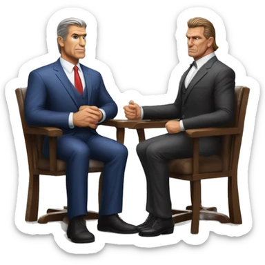 A rich father-like figure similar think Vince McMahon facing off against the framed widow Karen Read sticker
