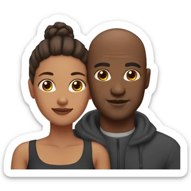 Bald black man with woman sticker