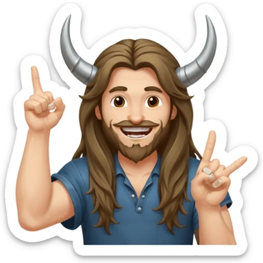 Long haired guy throwing up metal horns sticker