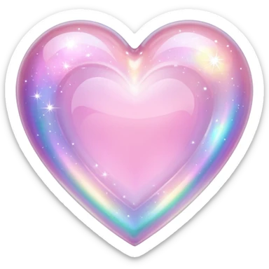sparkly glossy pastel pink iridescent glass crystal nebula glass heart sticker
