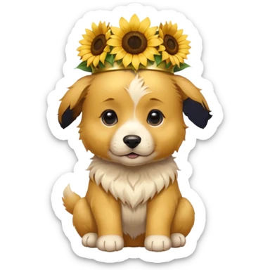 puppy sitting and with sunflower crown sticker